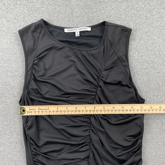 Collective Concepts Dress Size S Black Ruched Sleeveless Stretchy Bodycon Midi - Picture 8 of 14